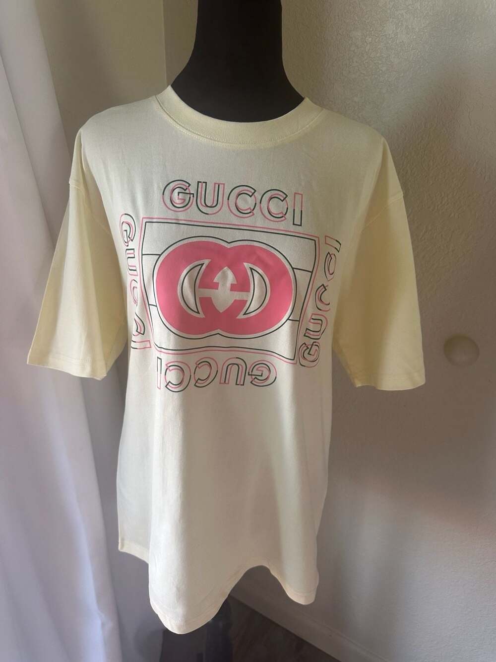 Gucci Women's Oversized Logo Graphic Print T-Shirt in Off-White